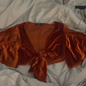 Nasty Gal Rust Velvet Tie-Front Crop Top